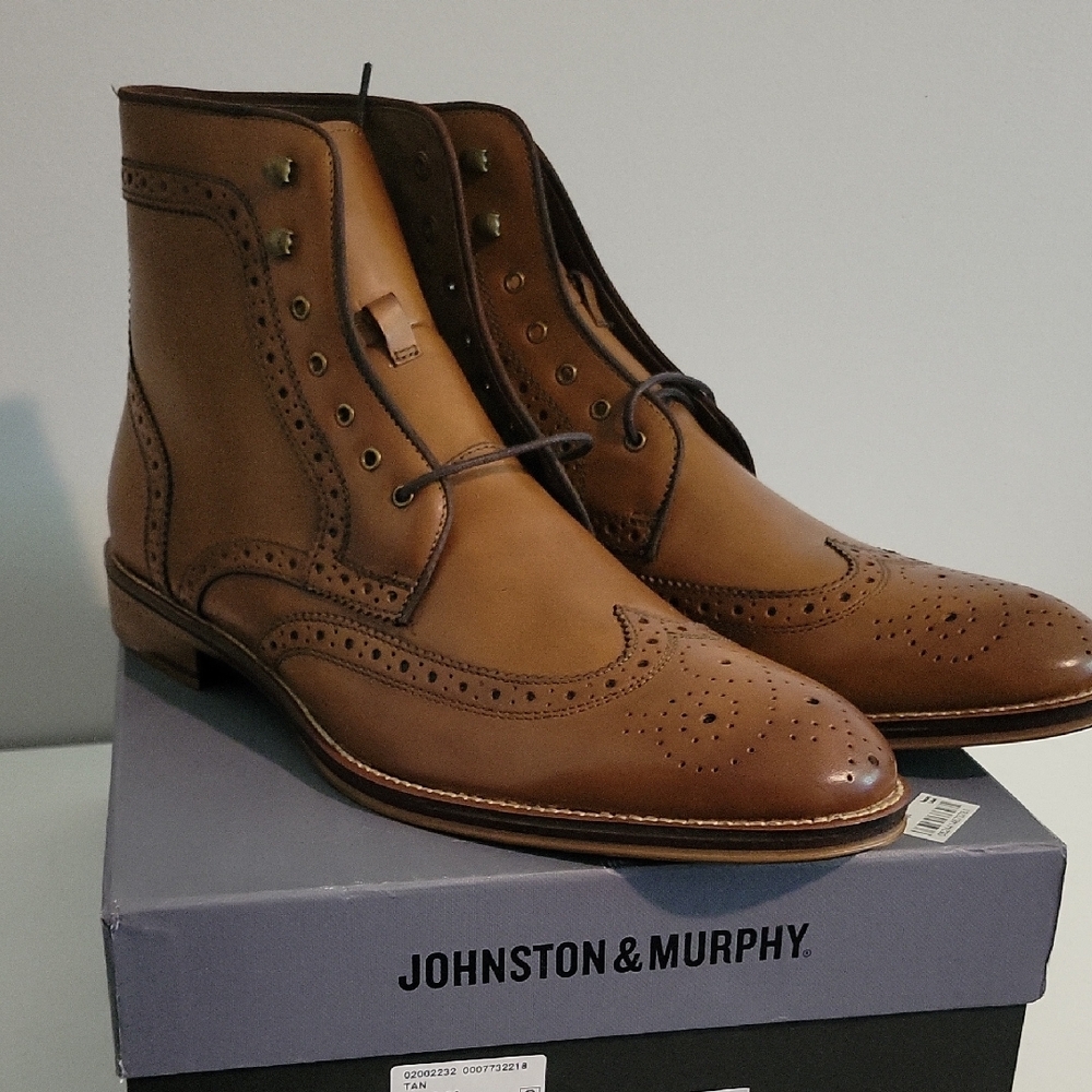 Johnston & Murphy Carlock Wingtip Boots Tan NWT